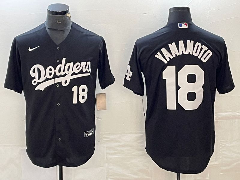 Men Los Angeles Dodgers 18 Yamamoto Black Nike Game MLB Jersey style 3